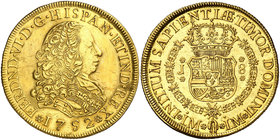 1752. Fernando VI. Lima. J. 8 escudos. (Cal. 19) (Cal.Onza 578). 26,82 g. Reparación en campo del anverso. Rara. MBC/EBC.
