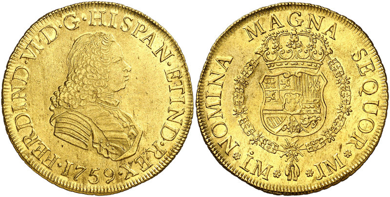 1759. Fernando VI. Lima. JM. 8 escudos. (Cal. 28) (Cal.Onza 590). 26,99 g. Sin i...