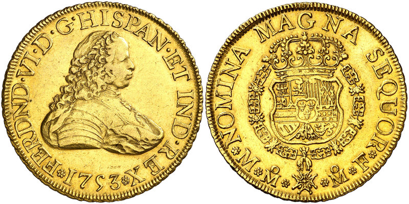 1753. Fernando VI. México. MF. 8 escudos. (Cal. 41) (Cal.Onza 604). 27 g. Sin in...