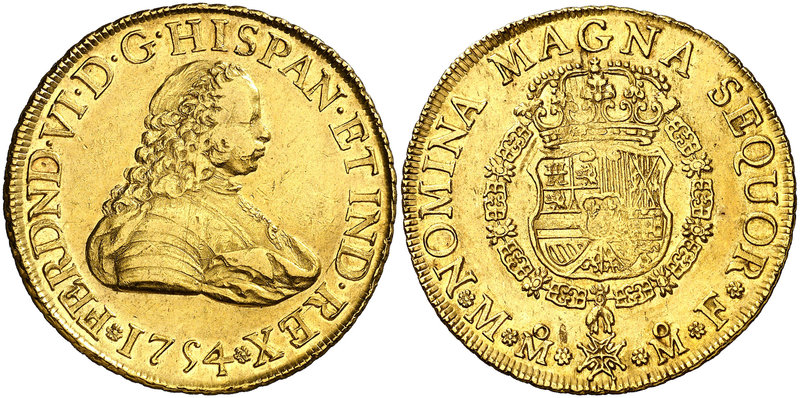 1754. Fernando VI. México. MF. 8 escudos. (Cal. 42) (Cal.Onza 605). 27 g. Sin in...