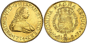 1754. Fernando VI. México. MF. 8 escudos. (Cal. 42) (Cal.Onza 605). 27 g. Sin indicación de valor. Leves marquitas. Atractiva. Parte de brillo origina...