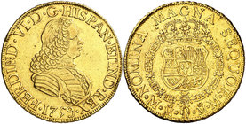 1759. Fernando VI. México. MM. 8 escudos. (Cal. 47) (Cal.Onza 610). 27 g. Sin indicación de valor. Golpecitos. Atractiva. Muy rara. MBC+.