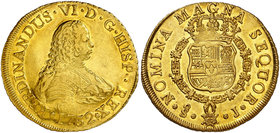 1752. Fernando VI. Santiago. J. 8 escudos. (Cal. 73) (Cal.Onza 645). 26,99 g. Sin indicación de valor. Bella. Brillo original. Rara. EBC-/EBC.