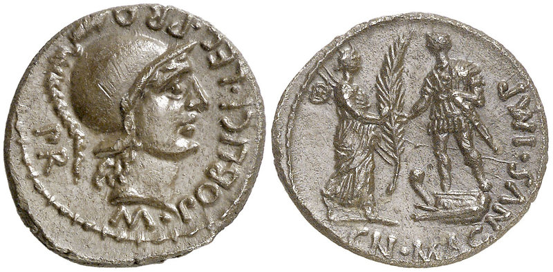 (46-45 a.C.). Cn. Pompeius Magnus / M. Poblicius. Hispania. Denario. (Craw. 469/...