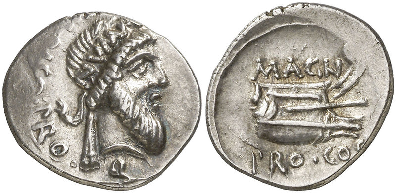 (49 a.C.). Cn. Pompeius Magnus / Cn. Calpurnius Piso. Hispania. Denario. (Craw. ...