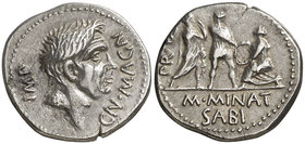 (46-45 a.C.). Cn. Pompeius Magnus / M. Minatius Sabinus. Hispania. Denario. (Craw. 470/1b) (FFC. 11, mismo ejemplar). 3,81 g. Bella. Muy rara. EBC.