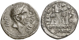 (46-45 a.C.). Cn. Pompeius Magnus / M. Minatius Sabinus. Hispania. Denario. (Craw. 470/1c) (FFC. 14, mismo ejemplar). 3,57 g. Oxidaciones en reverso. ...