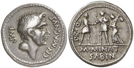 (46-45 a.C.). Cn. Pompeius Magnus / M. Minatius Sabinus. Hispania. Denario. (Craw. 470/1c var) (FFC. 15, mismo ejemplar). 3,95 g. Bella. Muy rara. EBC...