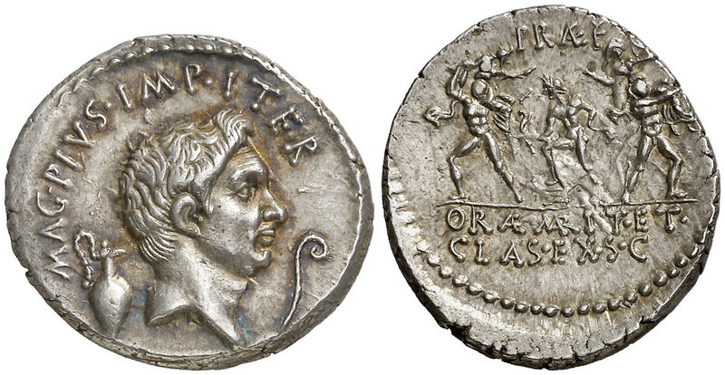 (42-40 s.C.). Cn. Pompeius Magnus / Sex. Pompeius Magnus. Sicilia. Denario. (Cra...