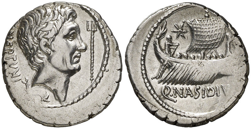 (44-43 a.C.). Cn. Pompeius Magnus / Q. Nasidius. Sicilia. Denario. (Craw. 483/2)...