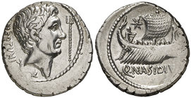 (44-43 a.C.). Cn. Pompeius Magnus / Q. Nasidius. Sicilia. Denario. (Craw. 483/2) (FFC. 30 var). 3,81 g. Variante por cabeza muy grande. Rara. MBC+.