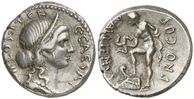 (46 a.C.). Julio César / Aulus Allienus. Sicilia. Denario. (Craw. 457/1) (FFC. 1, mismo ejemplar). 3,90 g. Atractiva. Ex Colección Leo Benz, Lanz 23/1...