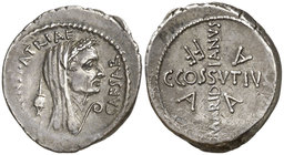 (44 a.C.). Julio César / C. Cossutius Maridianus. Denario. (Craw. 480) (FFC. 5). 3,52 g. Pequeña contramarca en anverso. Atractiva. Ex The New York Sa...