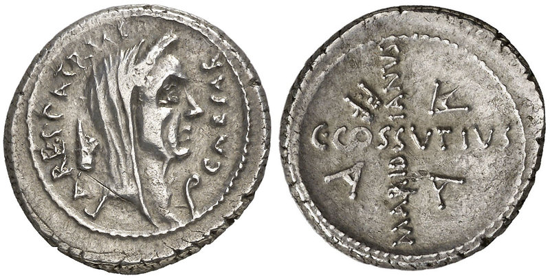 (44 a.C.). Julio César / C. Cossutius Maridianus. Denario. (Craw. 480/19) (FFC. ...