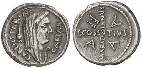 (44 a.C.). Julio César / C. Cossutius Maridianus. Denario. (Craw. 480/19) (FFC. 7, mismo ejemplar). 3,71 g. Bella. Ex Áureo 16/10/2001, nº 280. Rara. ...