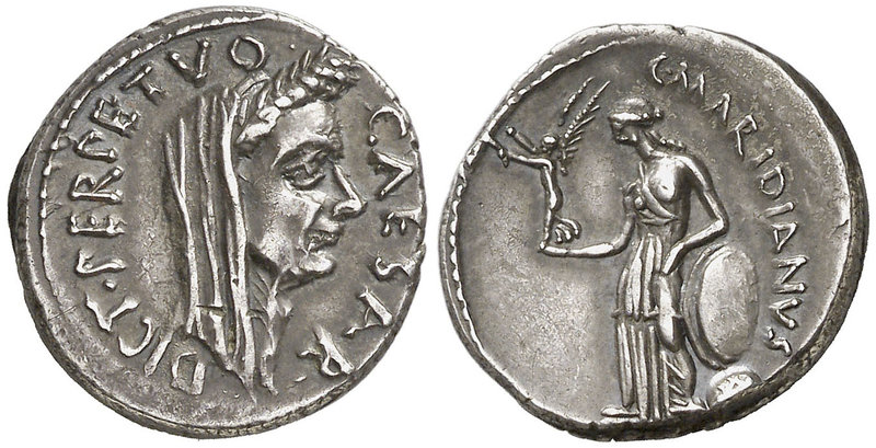 (44 a.C.). Julio César / C. Cossutius Maridianus. Denario. (Craw. 480/16) (FFC. ...
