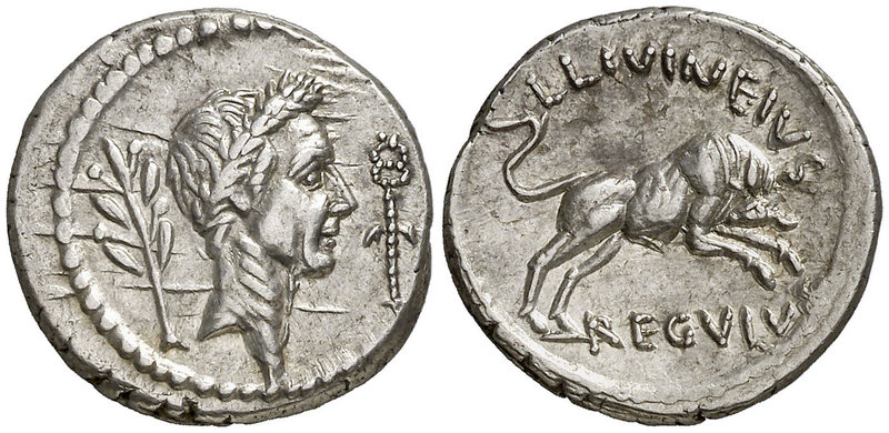 (42 a.C.). Julio César / L. Livineius Regulus. Denario. (Craw. 494/24) (FFC. 23,...