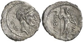 (42 a.C.). Julio César / P. Claudius M. f. Turrinus. Denario. (Craw. 494/16) (FFC. 29, mismo ejemplar). 3,11 g. Oxidaciones limpiadas. Muy rara. (MBC+...