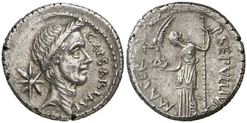(44 a.C.). Julio César / P. Sepullius Macer. Denario. (Craw. 480/5b) (FFC. 34, m...