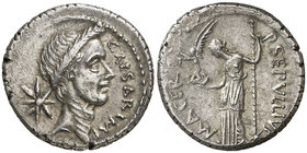 (44 a.C.). Julio César / P. Sepullius Macer. Denario. (Craw. 480/5b) (FFC. 34, mismo ejemplar). 3,83 g. Bella. Rara. EBC.