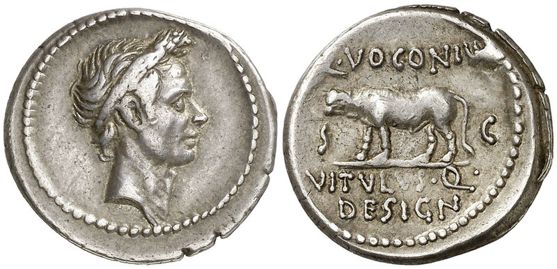 (40 a.C.). Julio César / Quintus Voconius Vitulus. Denario. (Craw. 526/4) (FFC. ...