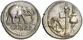 (54-51 a.C.). Julio César. Galia. Denario. (Craw. falta) (FFC. 51, mismo ejemplar). 3,44 g. Bellísima. Rarísima. S/C.