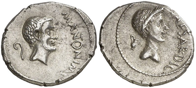 (43 a.C.). Marco Antonio y Julio César. Galia. Denario. (Craw. 488/1) (FFC. 1, m...