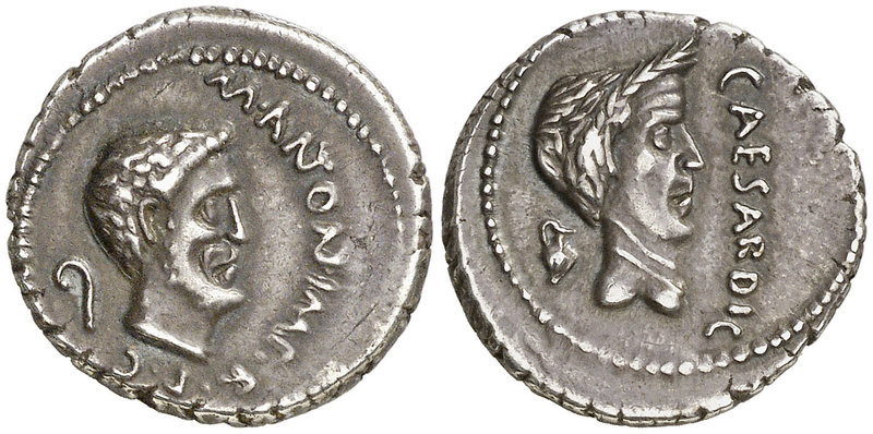 (43 a.C.). Marco Antonio y Julio César. Galia. Denario. (Craw. 488/2) (FFC. 3). ...