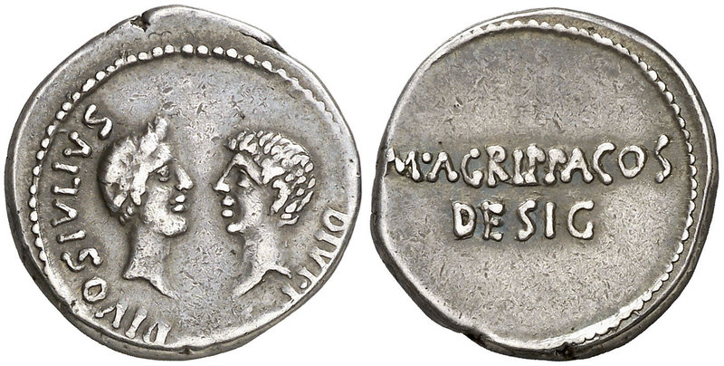 (38 a.C.). Julio César y Octavio / M. Vipsanius Agrippa. Galia. Denario. (Craw. ...