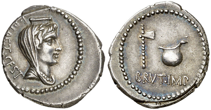 (43-42 a.C.). Bruto / L. Plaetorius Cestianus. Grecia. Denario. (Craw. 508/2) (F...