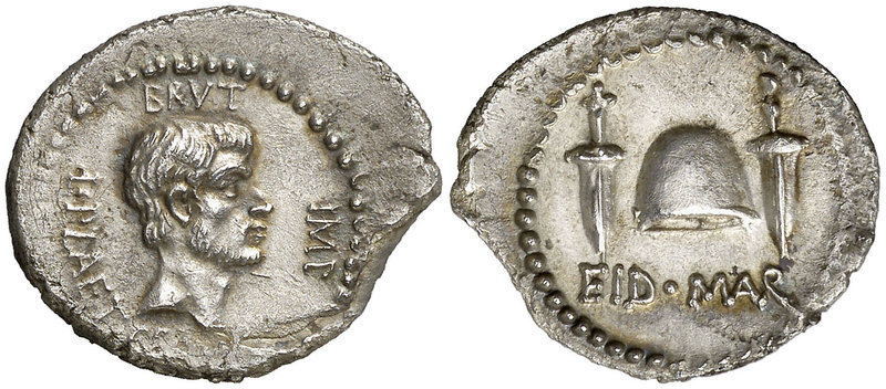 (43-42 a.C.). Bruto / L. Plaetorius Cestianus. Grecia. Denario. (Craw. 508/3) (F...