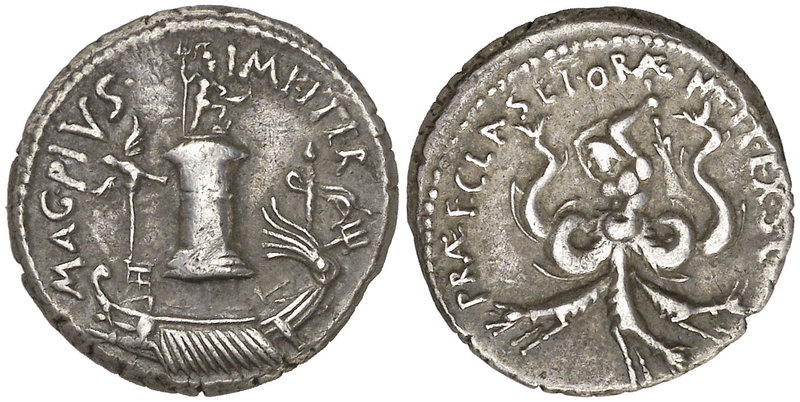 (42-40 a.C.). Sexto Pompeyo. Sicilia. Denario. (Craw. 511/4a) (FFC. 6). 3,71 g. ...