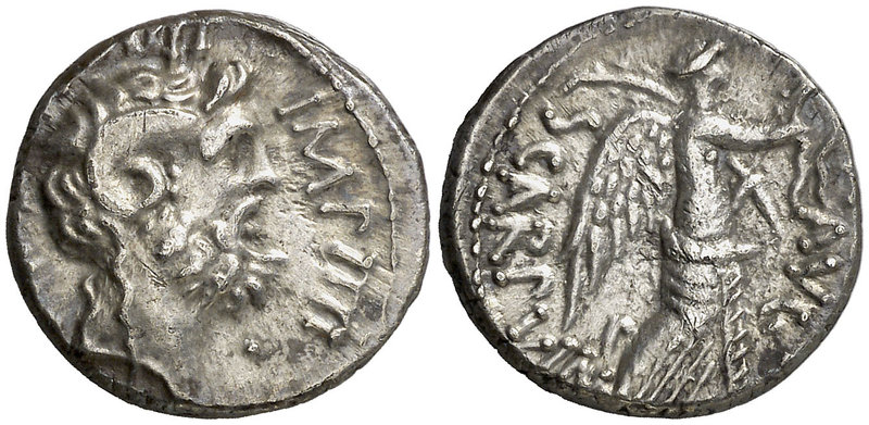 (31 a.C.). Marco Antonio / L. Pinarius Scarpus. Cirenaica. Denario. (Craw. 546/2...