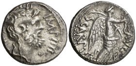 (31 a.C.). Marco Antonio / L. Pinarius Scarpus. Cirenaica. Denario. (Craw. 546/2d) (FFC. 3, mismo ejemplar). 4,16 g. Atractiva. Rara. EBC-.