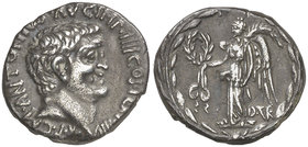 (31 a.C.). Marco Antonio / Decimus Turillius. Ceca volante. Denario. (Craw. 545/1) (FFC. 15, mismo ejemplar). 3,67 g. Atractiva. Rara. EBC-.