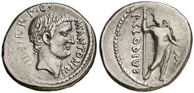 (42 a.C.). Marco Antonio / P. Clodius M. f. Turrinus. Denario. (Craw. 494/17) (FFC. 70, mismo ejemplar). 3,79 g. Acuñación floja en parte. Rara. (EBC-...