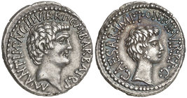 (41 a.C.). Marco Antonio y Octavio / M. Barbatius Philippus. Ceca volante. Denario. (Craw. 517/2) (FFC. 8, mismo ejemplar). 3,83 g. Pátina. Bella. Muy...