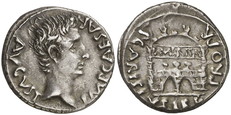 (25-23 a.C.). Octavio Augusto / P. Carisius. Emérita. Denario. (RIC. 9a) (FFC. 2...