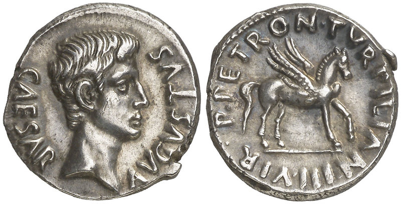 (18 a.C.). Octavio Augusto / P. Petronius Turpilianus. Denario. (RIC. 297) (FFC....