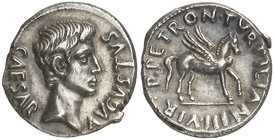 (18 a.C.). Octavio Augusto / P. Petronius Turpilianus. Denario. (RIC. 297) (FFC. 314, mismo ejemplar). 3,95 g. Bellísima. Rara. S/C-.