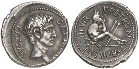 (18 a.C.). Octavio Augusto / P. Petronius Turpilianus. Denario. (RIC. 295) (FFC. 315, mismo ejemplar). 3,83 g. Bella. Ex Colección De Quelen 14-26/05/...