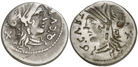 (116-115 a.C.). Gens Curtia. Norte de Italia. Denario. (Craw. 285/2) (FFC. 669). 3,85 g. Anverso algo desplazado. MBC.