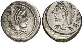 (105 a.C.). Gens Thoria. Norte de Italia. Denario. (Craw. 316/1) (FFC. 1141). 3,87 g. MBC+.