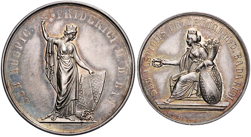 Baden Ludwig 1818-1830 Lot von 2 Silberschulprämienmedaillen o.J. (unsign.) mit ...