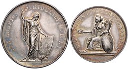 Baden Ludwig 1818-1830 Lot von 2 Silberschulprämienmedaillen o.J. (unsign.) mit Gravuren der Ausgezeichneten 
24,5mm 5,1g u. 29,3mm 9,3g vz