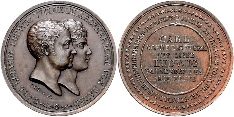 Baden Ludwig 1818-1830 Bronzemedaille 1819 (v. Döll) a.d. Eröffnung der Ständeve...
