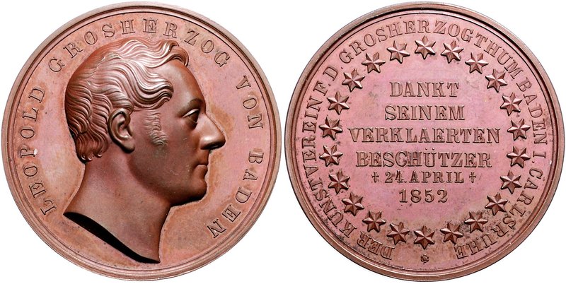 Baden Leopold 1830-1852 Bronzemedaille 1852 (v. Kachel) auf seinen Tod, Dank des...