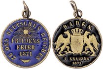 Baden Friedrich I. 1856-1907 Gedenkkreuzer 1871 a.d. Friedensfeier zu Karlsruhe, Vs. blau, Rs. schwarz emailliert. AKS 141. Jg. 88. Slg. Zeitz 375 (di...