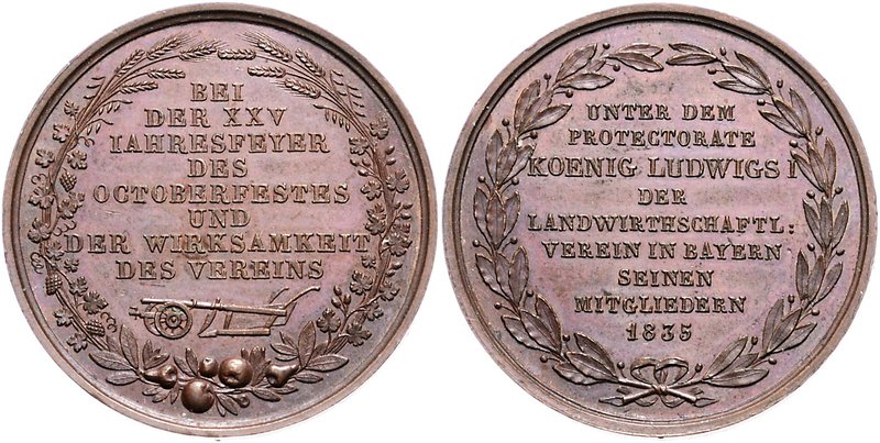 Bayern Ludwig I. 1825-1848 Bronzemedaille 1835 (unsign.) a.d. 25-jährige Bestehe...