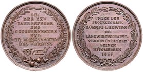 Bayern Ludwig I. 1825-1848 Bronzemedaille 1835 (unsign.) a.d. 25-jährige Bestehen des Oktoberfestes und des landwirtschaftlichen Vereins 
35,3mm 22,4...